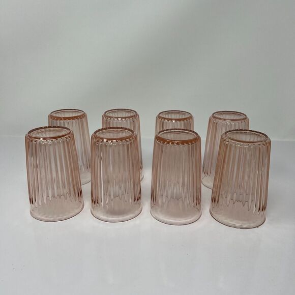 Vintage Pink Depression Tumblers Lace Edge 9 oz. Glasses Set of 8 - Picture 5 of 5